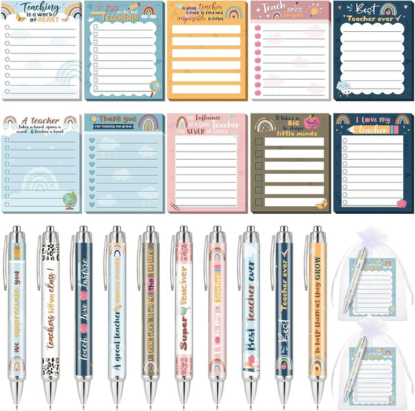Cholemy 60 Pcs Teacher Appreciation Gifts Set, Cute Sticky Notes, Notepads, Pens for Teacher Christmas Gifts