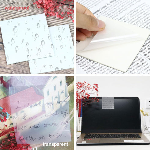 MultiBey Transparent Sticky Note Pads Memo 3 X 3 inches, Clear Waterproof Self-Adhesive Translucent Sticky Note for Books Annotation Bible, See Through Sticky Notes for School & Office, Pack of 10