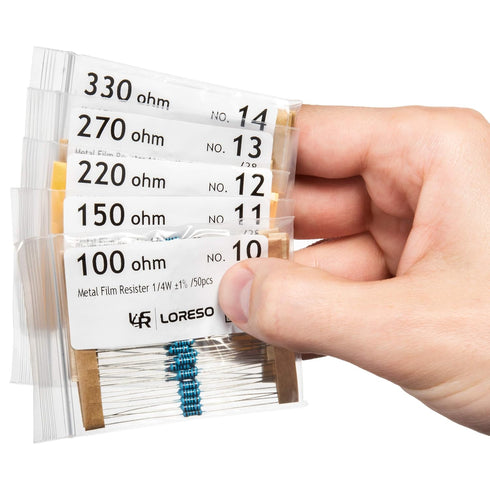 Loreso Resistor Variety Pack, 1200 pcs 1/4W 1% Metal Film Resistor Pack, ROHS Compliant