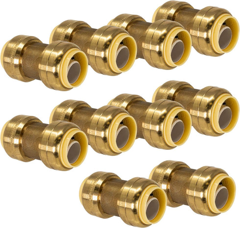 10-Pack 1/2-Inch PushFit Coupling, Brass Plumbing Fitting for Copper, PEX, CPVC