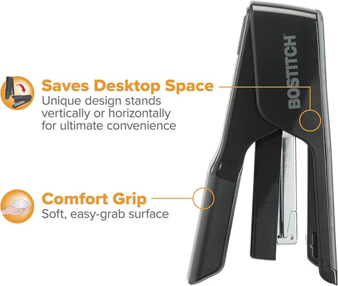Bostitch Office EZ Squeeze Flat Clinch Desktop Stapler, 40 Sheet Capacity, Reduced Effort, Black (B9040)