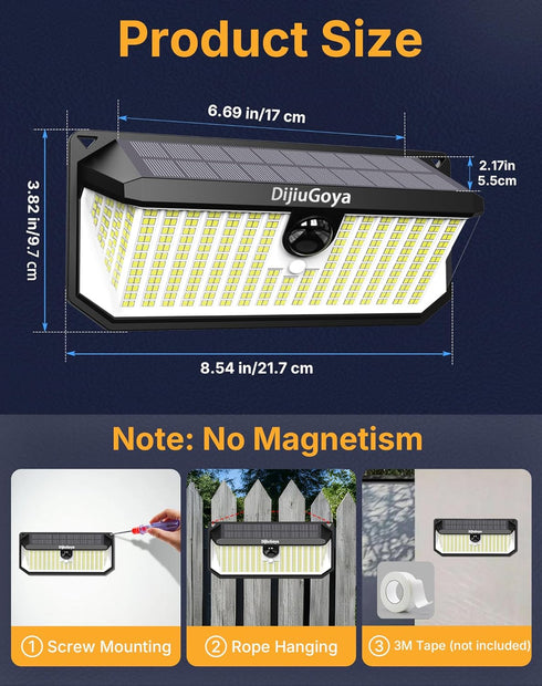 466 4000Lm 270 IP68 3 2-Pack Solar Security Lights Outdoor, LED Ultra Bright, Wide Motion Sensor, Waterproof, Modes