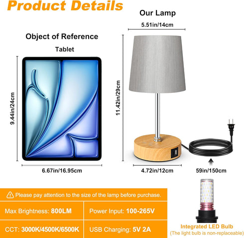 Set 2, 3 Dimmable, Ascher Small Bedside Table lamp of RGB Color Changing Lamps, Color Temperatures, Stepless Nightstand