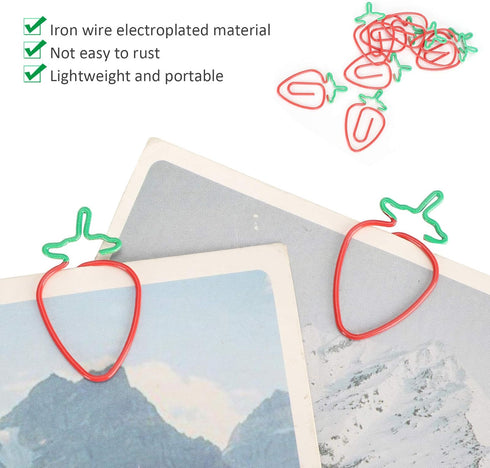 Strawberry Paper Clips, 20pcs Colorful Fruit Shaped Cute Paper Clips for Document Organizing, Coated Paper Clips Office
