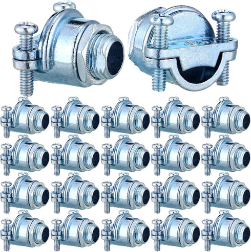 Nm Clamp Type Cable Connectors, 1/4 Inch Metal Electrical Box Wire Clamps for Metallic Conduit, Zinc Alloy (10 Pcs)