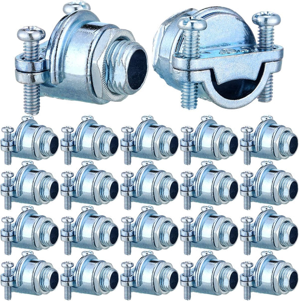 Nm Clamp Type Cable Connectors, 1/4 Inch Metal Electrical Box Wire Clamps for Metallic Conduit, Zinc Alloy (10 Pcs)