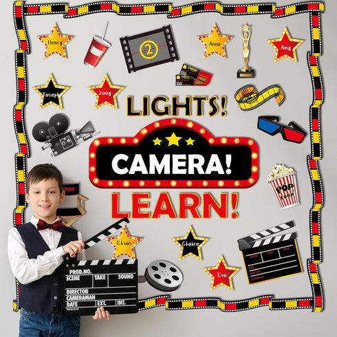 Movie Night Bulletin Board Classroom Decoration Set, Motivational Hollywood Theme Cutouts for Back to School Decor