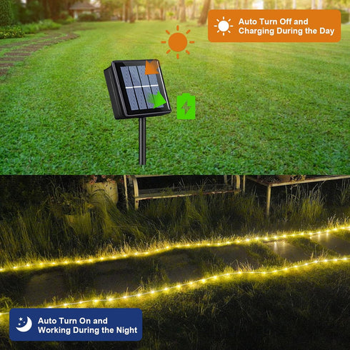 2 Pack 33ft 100 8 QITONG Warm White Solar Rope Lights, Each LED String Light Outdoor, Modes Fairy Lights in Clear Thin