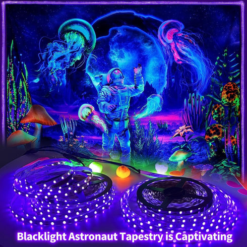 33ft/10M Set 600 12V Dimmable SMD2835 Upgraded LED Black Light Strip with Remote, LEDs, Self-Adhesive Black Light
