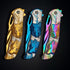 Pocket Knife for Men - Folding Knife with Clip & 3D TITANIUM PLATED WOLF Relief, Gold EDC Knife