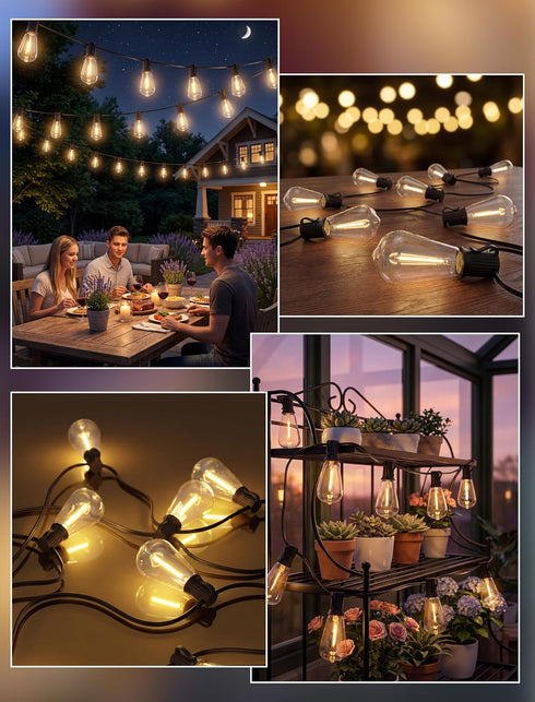 50FT 25 ST35 Bulbs LED Outdoor String Lights, Patio Lights with Shatterproof LED Vintage Edison Connectable LED String