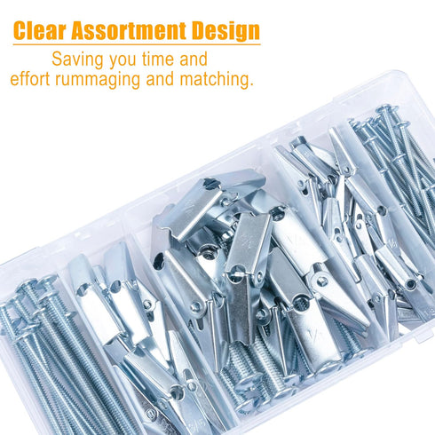 KURUI Hollow Wall Anchors Assorted Kit, 44Pc Heavy Duty Toggle Bolts and Wing Nut Kit, Drywall Anchors Assortment Set