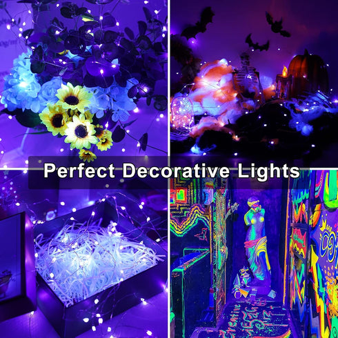 6 Pack 7Ft 20LED OMIKA Black Light Fairy Lights Battery Operated, UV Black Christmas Lights String Flexible Waterproof