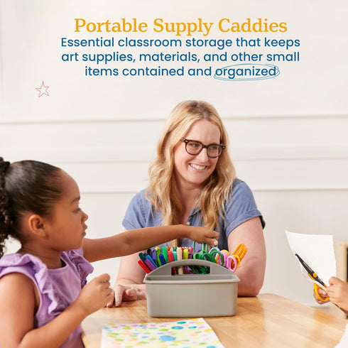ECR4Kids 3-Compartment Storage Caddy, Grey Supply Organizer, 6-Pack for Classroom and Office Organization