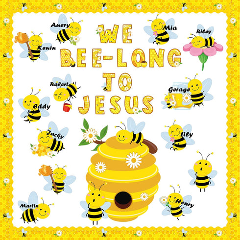 Bee Bulletin Board Decorations Set, Summer Bee Jesus Religious Cutout for Classroom Back to School Decor