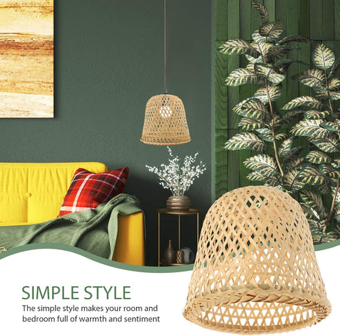 24cm Cabilock Bamboo Woven Lamp Shade, Handmade Weave Lampshade Natural Wicker Chandelier Lamp Cover Boho Lamp Shades