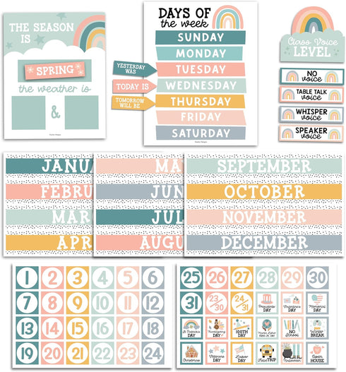 Boho Classroom Calendar Set Bulletin Board, Teacher Calendar for Elementary School Classroom Decor