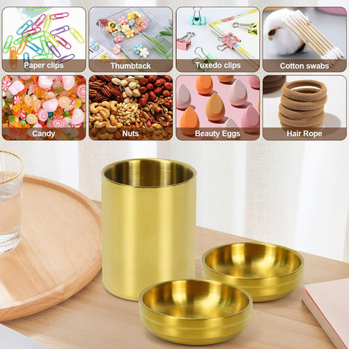 Set 3, MultiBey Gold Desk Organizer of Luxury Paper Clip Holder & Pencil Holder Cup for Office Supplies, Metal Makeup
