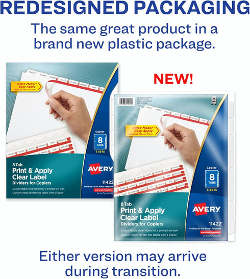 8 3 5 Sets (11422) Avery Tab Dividers for Ring Binder, Easy Print & Apply Clear Label Strip for Copiers, Index Maker