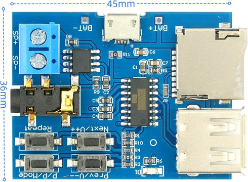 MTDELE 5Pcs MP3 5V Small Amplifier TF Card U Disk Play Decoder Player Module Micro USB Power Supply with Audio