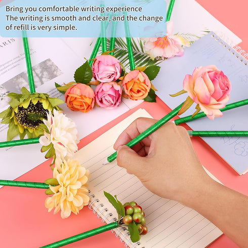 Leery 12 Pieces Mixed Multicolor Rose Ballpoint Pens, Plush Pens for Valentine's Day, Mother's Day, Office Supplies