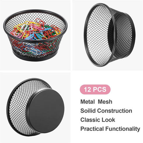 Fumete 12 Pcs Paper Clip Holder, Mesh Paperclip Holder for Desk, Metal Binder Clip Dispenser for Office Supplies