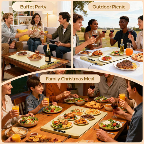 6 6HoursTimer, Food Warming Mat with Protective Table Mat, Graphene Fast Full-Surface Heating Mat, Electric Warming