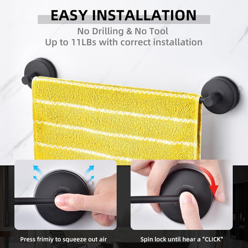 17 Inch YOHOM Suction Cup Towel Bar for Shower Stainless Steel Bathroom Towel Rack Suction Washcloth Holder Vacuum Hand