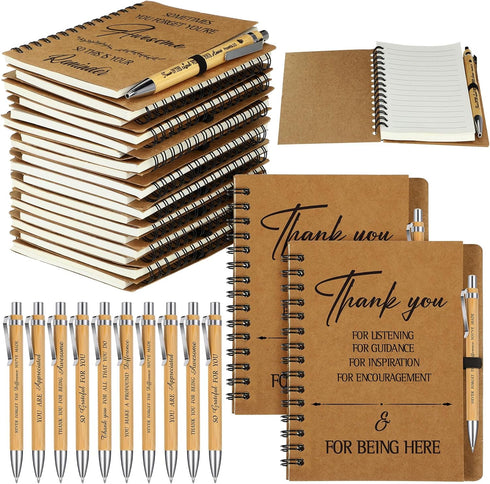 Glenmal 120 Pcs Thank You Gift Set - Spiral Inspirational Notebooks & Retractable Motivational Pens for Employee