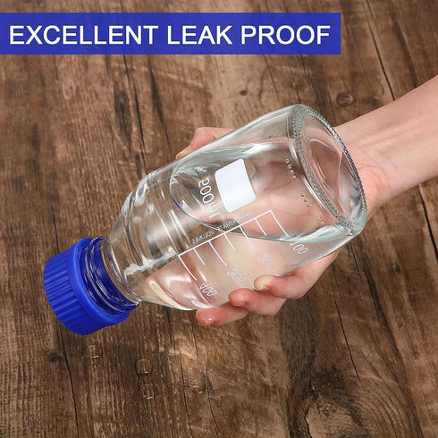 500ml Graduated Glass Round Media Storage Bottle with Blue GL45 Screw Cap, Wide Mouth Lab Reagent Bottle