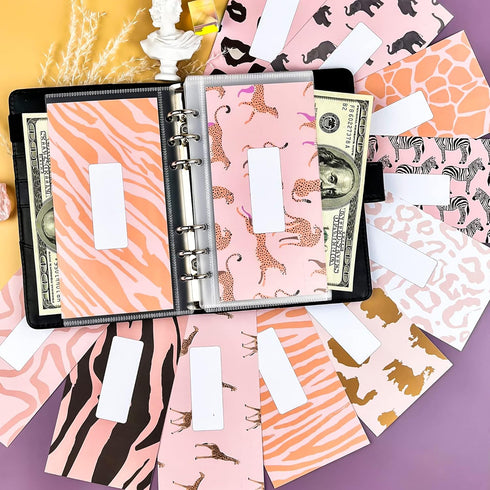 SOUL MAMA A6 Cash Envelopes for Budgeting Binder - 12 Pcs Pink Safari Themed Inserts & Money Saving Envelopes