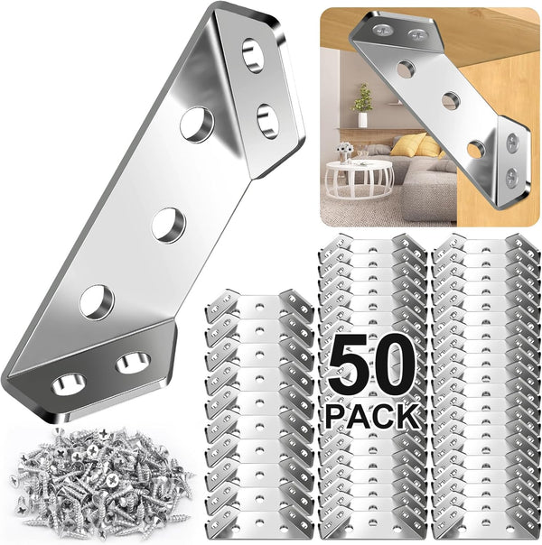 MAPVOLUT 50PCS Corner Brackets For Wood with 300 Screw, Premium Stainless Steel