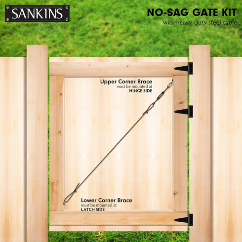 SANKINS Anti-Sag Gate Kits for Wooden Fence, Black Support Cable Kit for Outdoor Repair