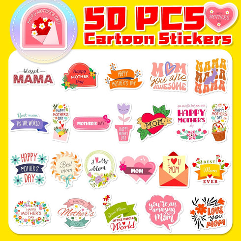 Mother's Day Stickers, Waterproof Decals Love Heart Flower Self-adhesive Stickers for Scrapbook Party Supplies