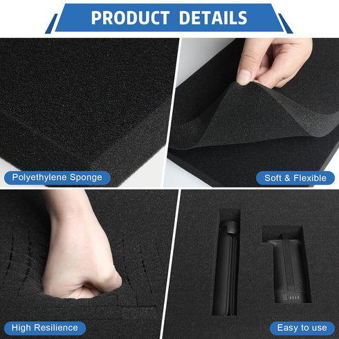 Storystore Polyurethane Foam Sheet, 4 Pcs Black Foam Inserts for Cases, Toolbox, Camera Storage, Game Box