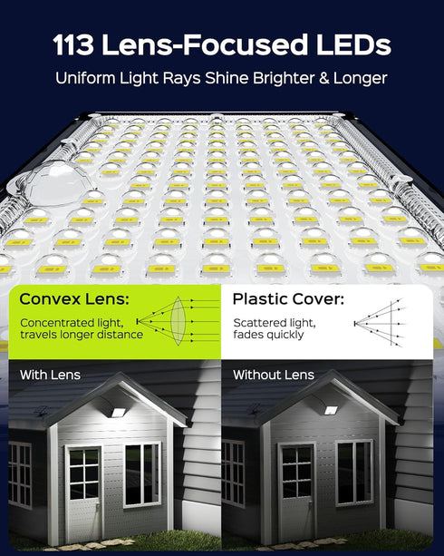 JACKYLED 113LED Solar Lights Outdoor with Motion Sensor, Waterproof Dusk to Dawn Security Flood Lights for Patio