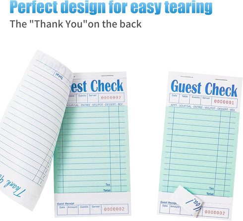 6 Pack 50 Sheets/Pack, 300 ZPARIK Guest Checks Books for Servers Server Note Pads, Waiter Checkbook, Waitress Notepad