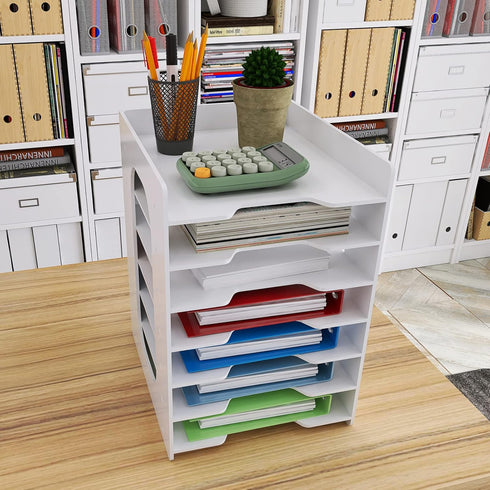 Natwind 7 Tiers Paper Organizer for Desk - White File Holder, Mail Letter Tray & Document Storage Rack for Home Office