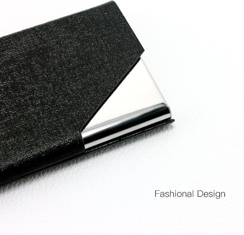 homEdge Business Card Holder, Slim Professional 2 Packs PU Leather + Stainless Steel Case - Black and Blue
