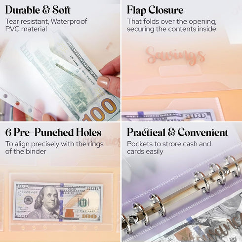 SOUL MAMA A6 Envelopes for Budget Binder, 10 Pcs Flapper Envelopes with Stickers, Waterproof