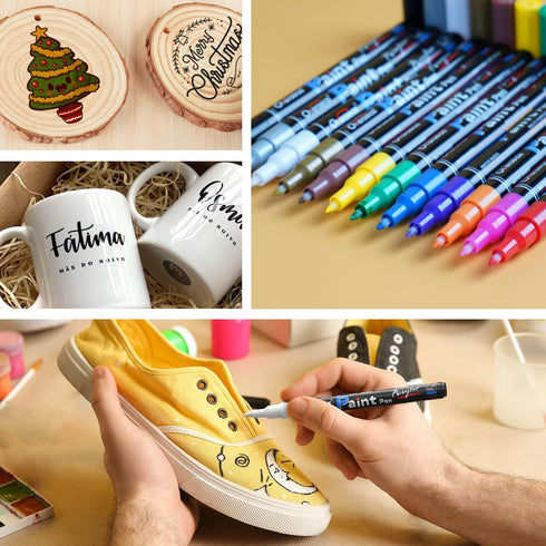 Overseas Paint Pens, 12 Colors Permanent Markers, 0.7mm Extra Fine, Water Based, Waterproof for Wood, Metal, Rock,