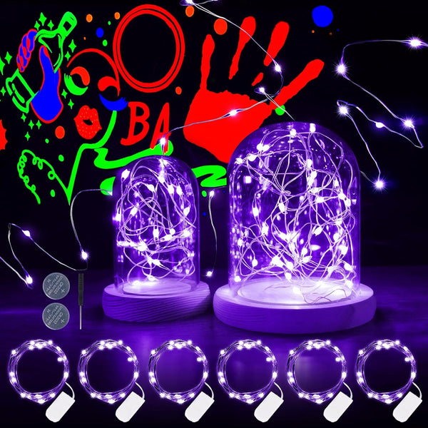 OMIKA 6 Pack Black Light Fairy Lights Battery Operated, 7Ft 20LED UV