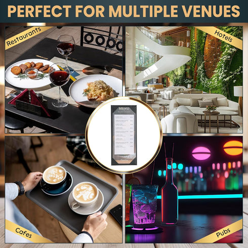 6 Pack 1 4.25" 11" View Menu Holder Menu Covers x | Black PU Leather Menu Sleeves Book Style for Restaurant Coffee Bars