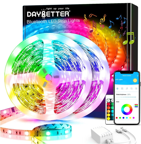 DAYBETTER 65.6Ft Smart Led Lights,2835 RGB Led Strip Lights Kits with Remote,