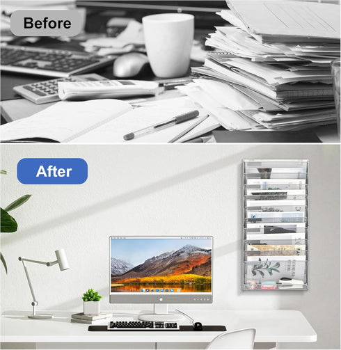 EasyPAG Mesh Wall File Holder, 11 Tier Office Hanging File Organizer, Silver Magazine Mails Rack for Papers and