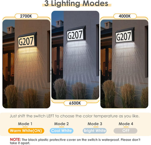 3-Color MAXvolador Solar Powered Address Sign House Numbers Waterproof, Lighting Modes LED Illuminated Address Plaque