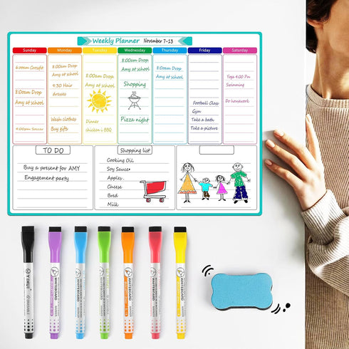 MaxGear Weekly Dry Erase Board - Magnetic Calendar Whiteboard Planner for Fridge, 17"x12" with Markers and Eraser