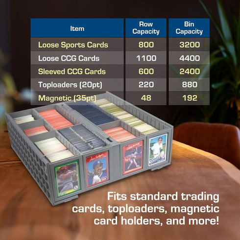 BCW Collectible Card Bin - Single Gray | Storage Box for Trading Cards | Holds 3200 Cards | Includes 4 Partitions