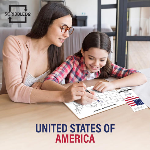 SCRIBBLEDO United States Map for Classroom Dry Erase Board for Kids Map of The United States 11”x14” White Board Teacher Student Classroom Learning Practice Travel USA Whiteboard by Scribbledo