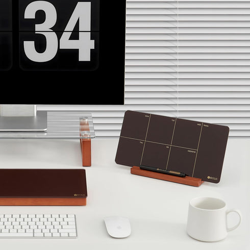 Desk Weekly Glass Dry Erase Board with Detachable Wood Stand, Burgundy Red, Small Calendar To Do List Planner